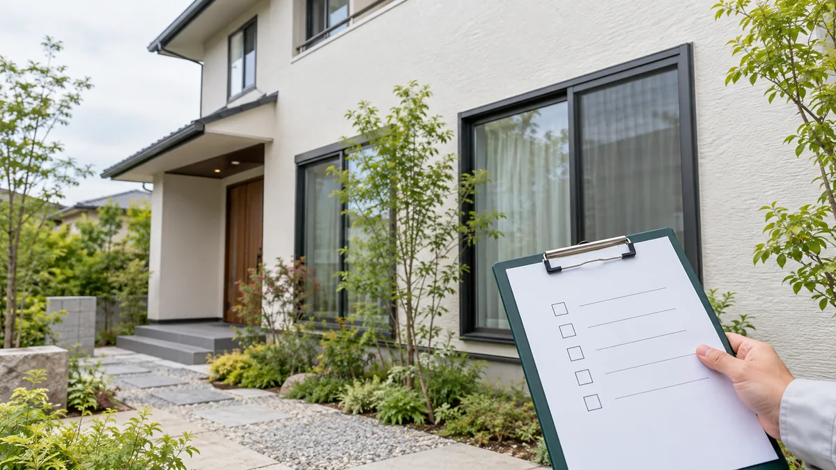 住宅の仕上がりとチェック用資料を照合するAI生成イメージ