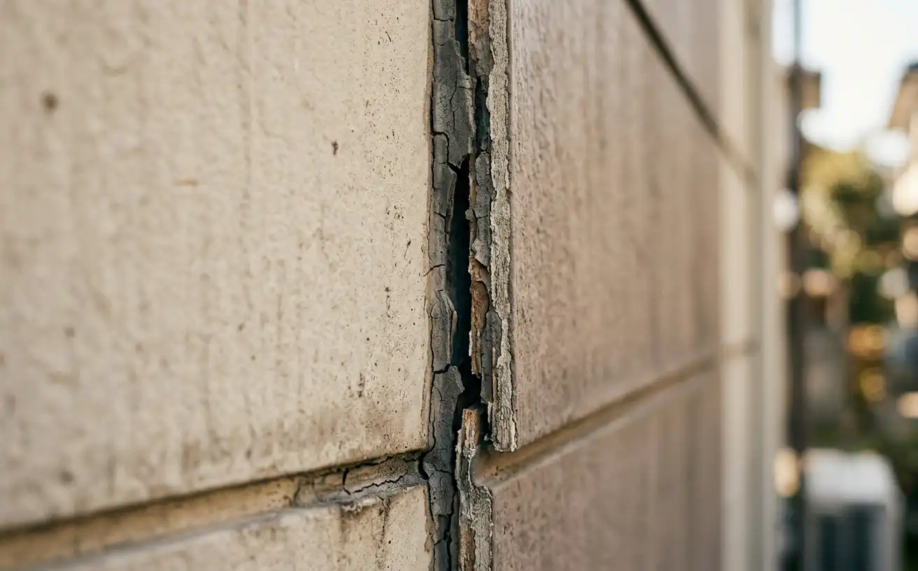 サイディング目地のコーキング材が痩せて隙間ができている状態